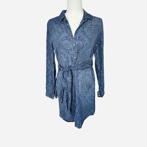 Anthropologie Cloth & Stone Chambray Printed Shirt Dress size XS